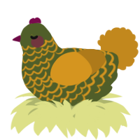 A olive and ochre chicken with a lace pattern
