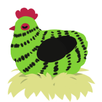 A grass and black chicken with a bar pattern