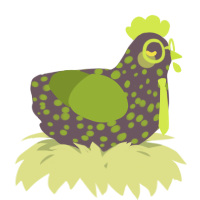 A overcast and chartreuse chicken with a speckle pattern