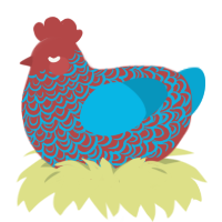 A red and cerulean chicken with a double-lace pattern