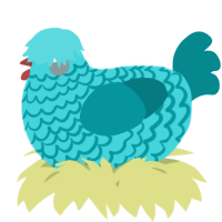 A aqua and teal chicken with a lace pattern