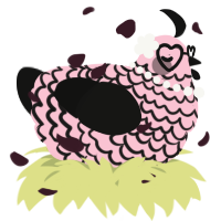 A rose and black chicken with a lace pattern