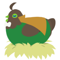 A viridian and bark chicken with a head pattern