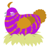 A amethyst and ochre chicken with a bar pattern