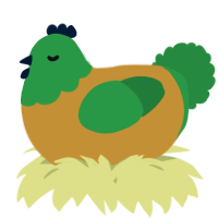 A gold and viridian chicken with a head pattern