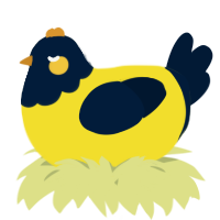 A yellow and tumblr chicken with a head pattern