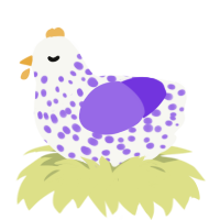 Outside the Binary, a white and blurple chicken with a speckle pattern