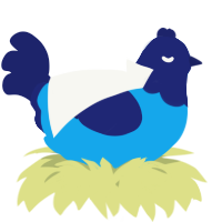 A sky and navy chicken with a head pattern