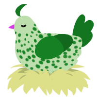 A gluppy and leaf chicken with a speckle pattern