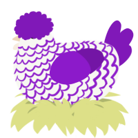 A white and violet chicken with a lace pattern