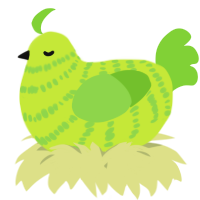 A lime and grass chicken with a bar pattern