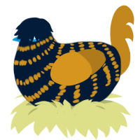 A tumblr and ochre chicken with a bar pattern