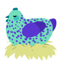 A mint and indigo chicken with a speckle pattern