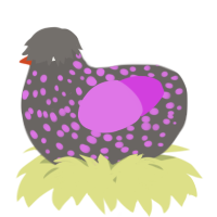 A grey and orchid chicken with a speckle pattern