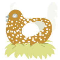 A gold and white chicken with a speckle pattern