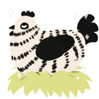 ehlers danlos, a cream and black chicken with a bar pattern