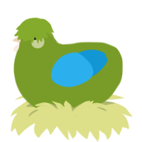 A chartreuse and sky chicken