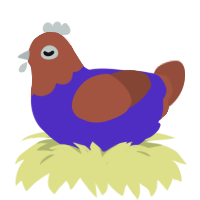 Cobbler, a indigo and russet chicken with a head pattern