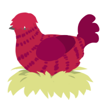 A crimson and maroon chicken with a bar pattern
