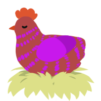 A red and amethyst chicken with a bar pattern