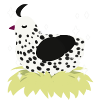 sua, a white and black chicken with a speckle pattern