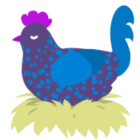A overcast and sapphire chicken with a speckle pattern