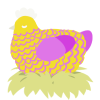 A yellow and orchid chicken with a lace pattern