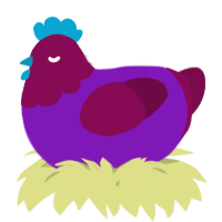A violet and wine chicken with a head pattern