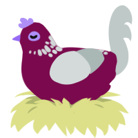 fib, a wine and silver chicken with a neck-speckle pattern