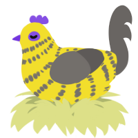 A yellow and grey chicken with a bar pattern