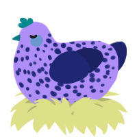 A lilac and navy chicken with a speckle pattern