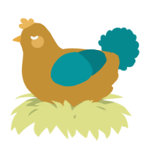 A gold and teal chicken