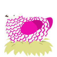 A white and fuchsia chicken with a lace pattern