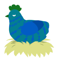 A sea and ultramarine chicken with a bar pattern