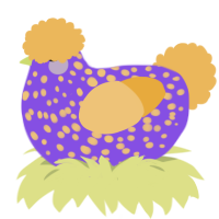 A blurple and honey chicken with a speckle pattern