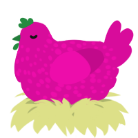 A fuchsia chicken with a speckle pattern