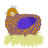 A ochre and indigo chicken with a lace pattern