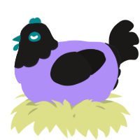 A lilac and sable chicken with a head pattern