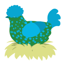 A viridian and cerulean chicken with a speckle pattern