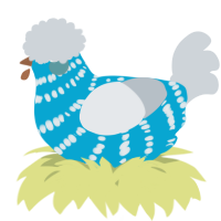 A cerulean and mist chicken with a bar pattern