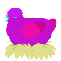 A amethyst and fuchsia chicken with a speckle pattern