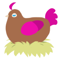 Pierre, a brown and fuchsia chicken