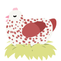 A white and red chicken with a speckle pattern