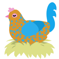Gumball and Darwin, a orange and sky chicken with a speckle pattern