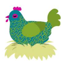 bug, a sea and chartreuse chicken with a double-lace pattern