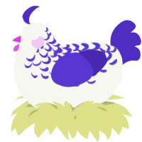 A white and indigo chicken with a half-lace pattern