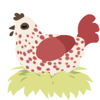A cream and red chicken with a speckle pattern