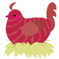 baked beans, a crimson and red chicken with a bar pattern