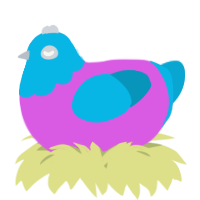 A orchid and cerulean chicken with a head pattern