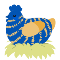A ultramarine and honey chicken with a bar pattern